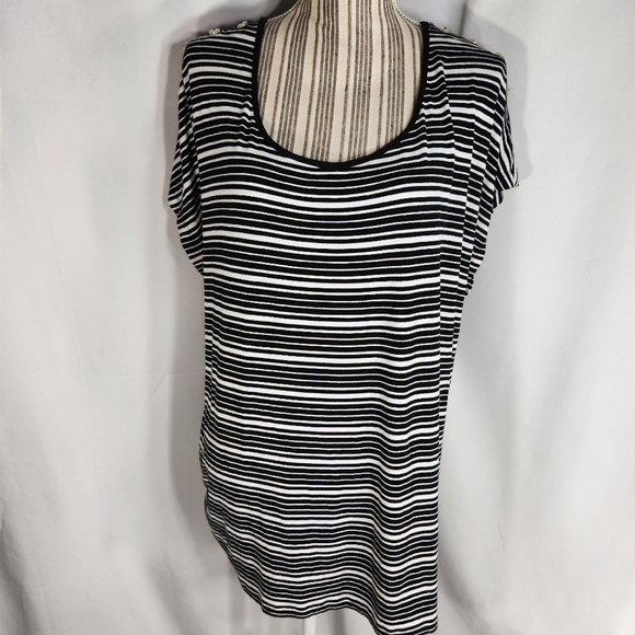 Merona Black & White Striped Button Accents Short Sleeve Top Plus Size 2X - Picture 1 of 7